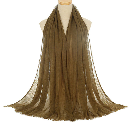 Pleated Viscose Yarn Monochrome Scarf Natural Wrinkled Cotton And Linen Burrs