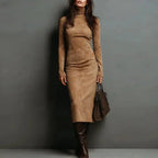 Turtleneck Long-sleeved Dress Fashion Sexy Slim-fitting Bodycon Long Dresses Women's Clothing - DanaFashionstore