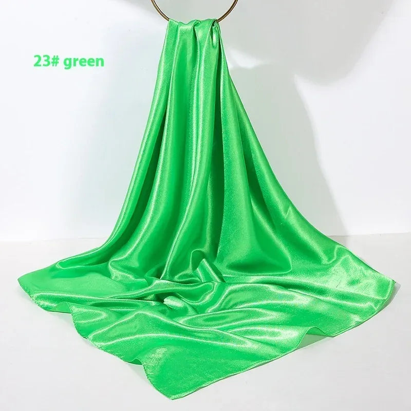 Pure Color Silk Scarf Artificial Silk 90cm Shiny Satin Shawl - DanaFashionstore