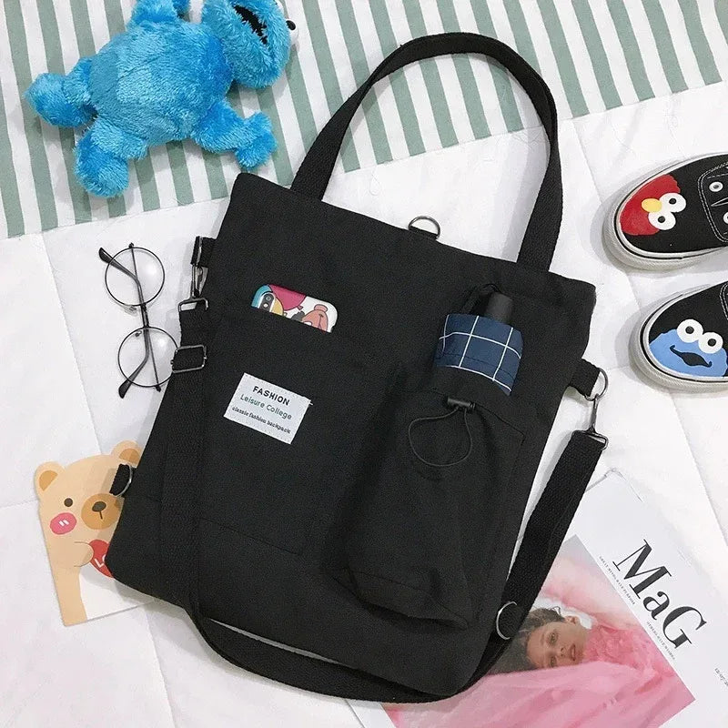 Harajuku Canvas Bags Students Handbag With Pockets Preppy Buckpack Shoulder Bag For Women Shoolbags - DanaFashionstore