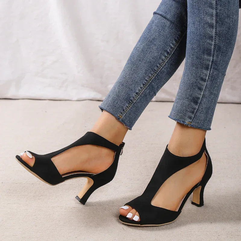 Women's Zippered High Heeled Fish Beak Sandals - DanaFashionstore