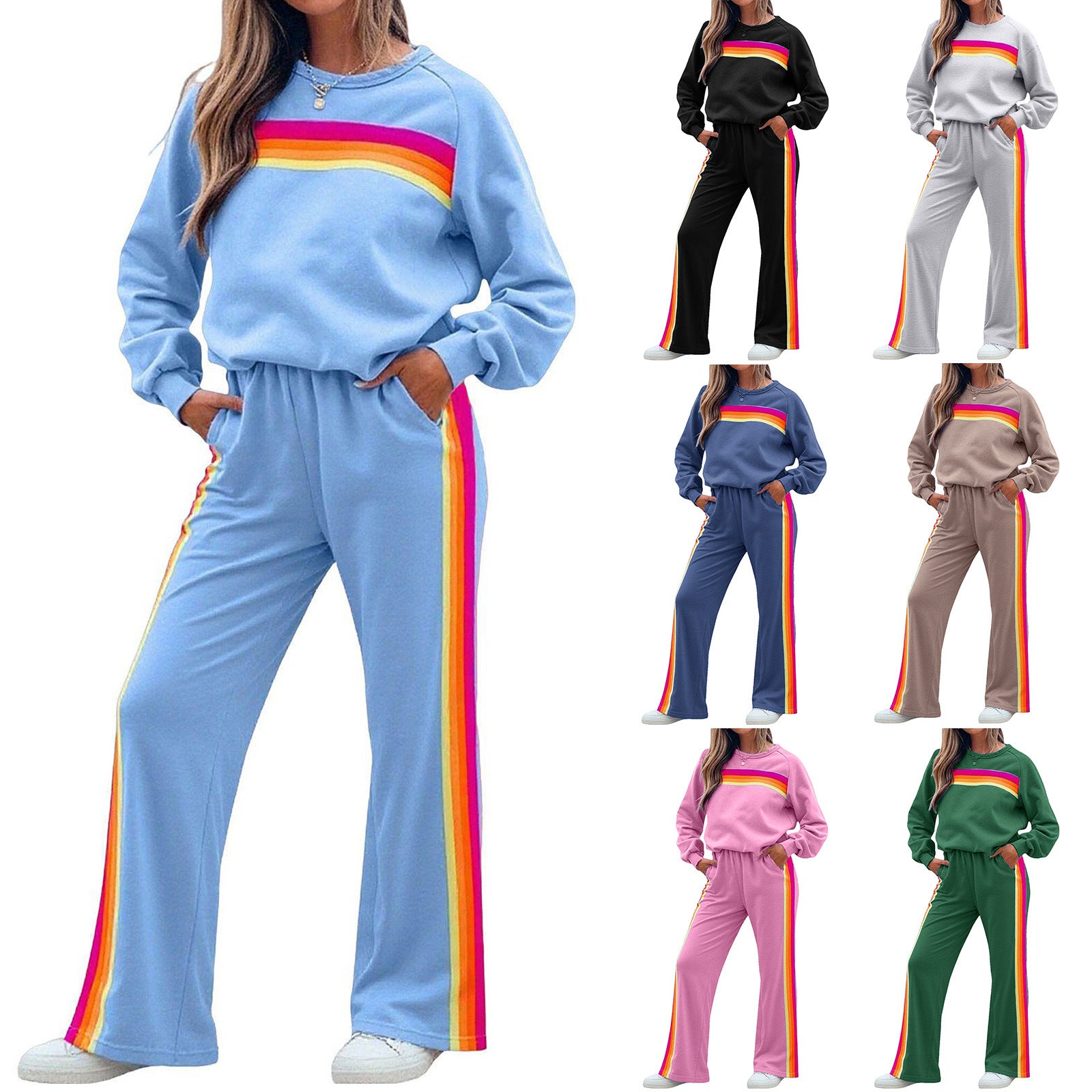 Fleece-lined Thick Rainbow Sweater Suit Women