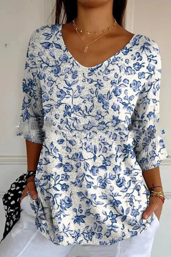 New Fashion Casual V-neck 3D Printed Geometric Pattern Half Sleeve T-shirt Top For Women