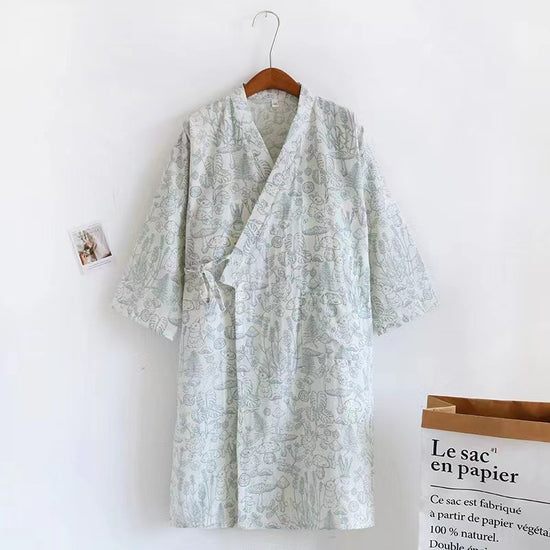 Women Bathrobe Nightdress Long Sleeve Nightgown Cotton Gauze - Dana Fashion
