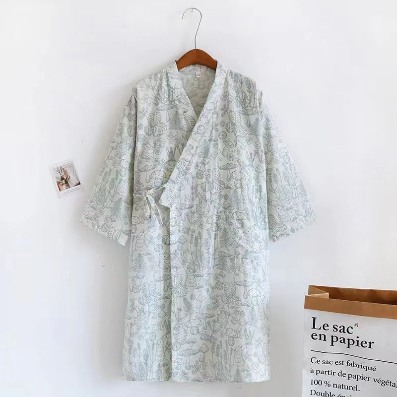 Women Bathrobe Nightdress Long Sleeve Nightgown Cotton Gauze - Dana Fashion