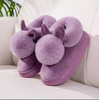 Autumn Winter Cotton Slippers Fur Rabbit Home Warm Thick Bottom Indoor Cotton Shoes Womens Slippers Cute Fluffy Cat Slippers - DanaFashionstore