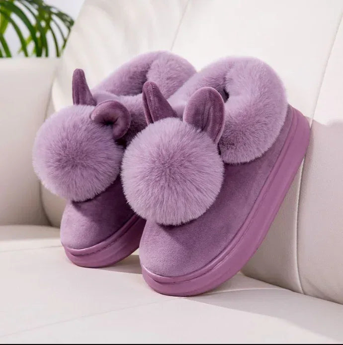Autumn Winter Cotton Slippers Fur Rabbit Home Warm Thick Bottom Indoor Cotton Shoes Womens Slippers Cute Fluffy Cat Slippers - DanaFashionstore
