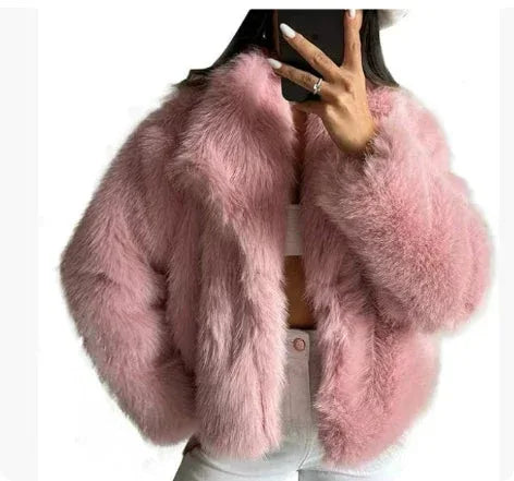 Winter Plush Coat Fashion Warm Thicken Fluffy Lapel Jacket Outwear Casual Long Sleeve Tops Womens Clothing - DanaFashionstore
