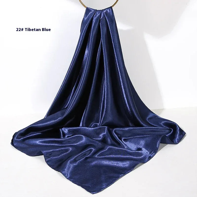 Pure Color Silk Scarf Artificial Silk 90cm Shiny Satin Shawl - DanaFashionstore