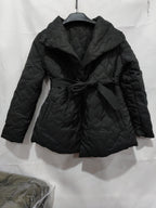 Winter Ripple-stitching Jacket With Belt Fashion Warm Pockets Lapel Coat Women's Temperament Lightweight Outwear Clothing