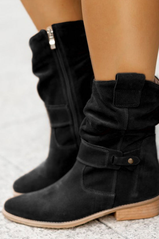 Ins Pointed Toe Mid-calf Boots Fashion Suede Zipper Western Boot Winter Shoes For Women