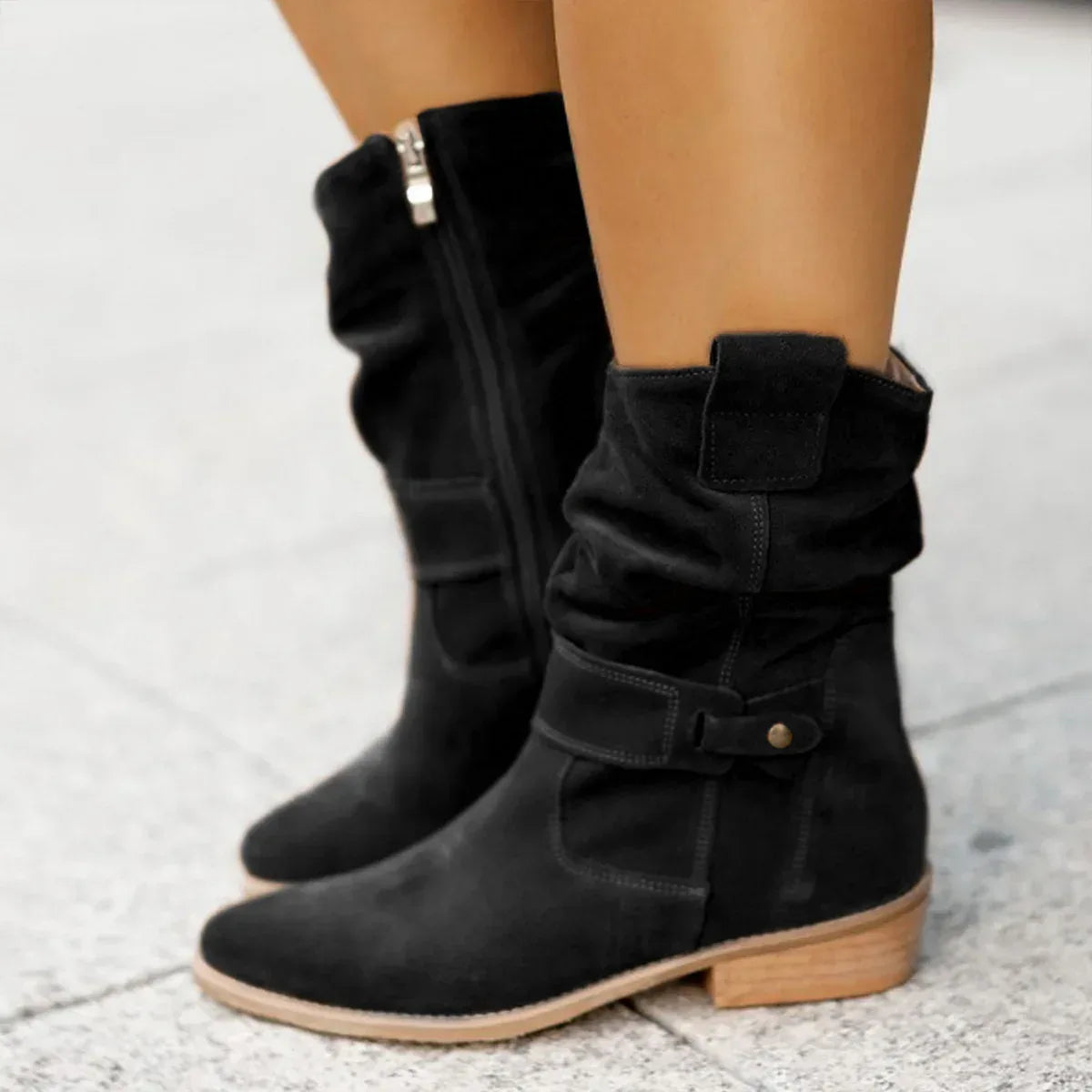 Ins Pointed Toe Mid-calf Boots Fashion Suede Zipper Western Boot Winter Shoes For Women - DanaFashionstore