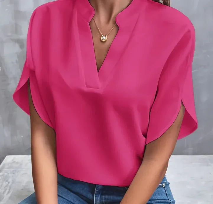 Summer Short-sleeved Chiffon Shirt New V-neck Shirt Women's Casual Versatile Clothing - DanaFashionstore