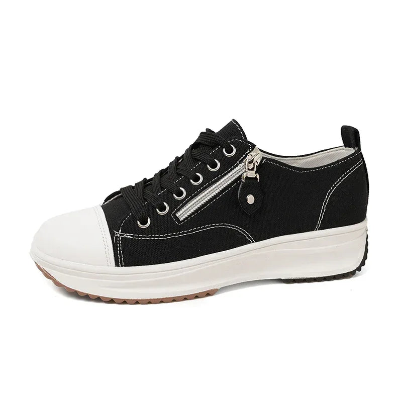 Plus Size Solid Color Low Cut Fashion Round Head Lace-up Platform Women's Casual Pumps - DanaFashionstore