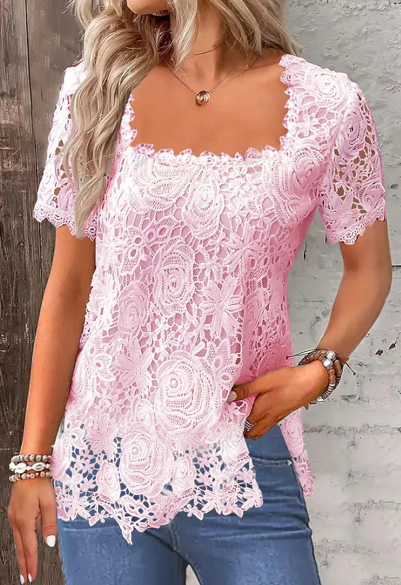 Rose Lace T-shirt Top For Women - DanaFashionstore