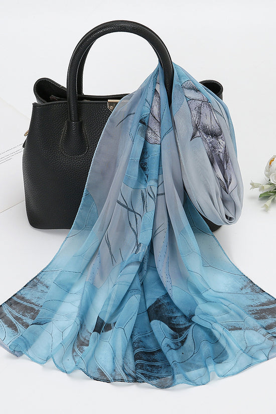 Thin Chiffon Lotus Pond Moonlight Printed Silk Scarf