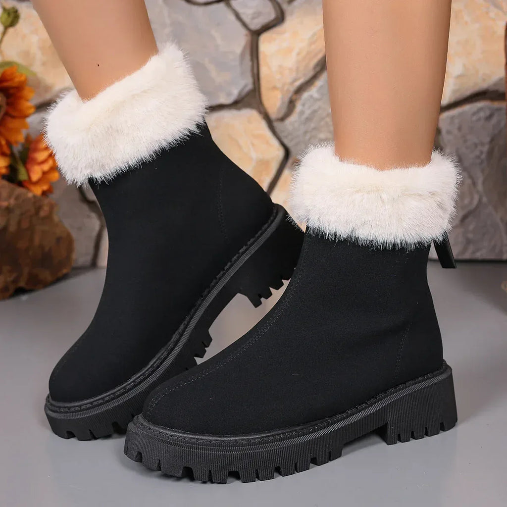 Square-heeled Snow Boots Winter Plus Velvet Platform Plush Shoes Fashion Warm Non-slip Mid-calf Boot For Women - DanaFashionstore