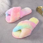 Fashion Cross Plush Casual Rainbow Slippers - DanaFashionstore