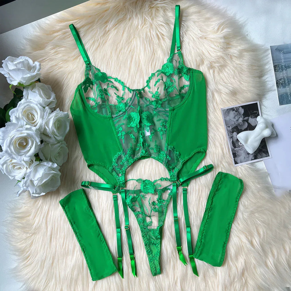 Three-point European And American Style Underwear Mesh Embroidery See-through Suit - DanaFashionstore