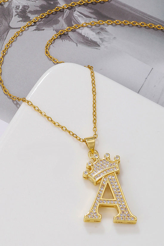 1PCS Fashionable Gold Diamond Crown Uppercase Letter Popular Pendant Necklace Suitable For Daily Use Festivals Parties Gifts Jewelry Set