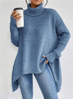 Irregular Turtleneck Sweater Winter Loose Long Sleeve Knitted Tops Leisure Warm Pullover Sweater Women's Clothing - DanaFashionstore