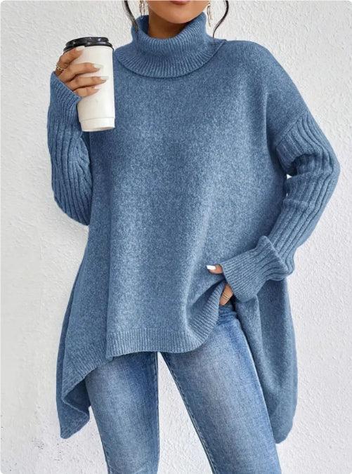 Irregular Turtleneck Sweater Winter Loose Long Sleeve Knitted Tops Leisure Warm Pullover Sweater Women's Clothing - DanaFashionstore