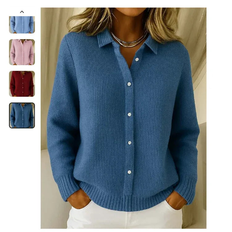 Casual Fashion Button Knitted Lapel Sweater For Women Long Sleeve Knitted Sweaters Tops Winter Jumper - DanaFashionstore