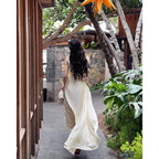 Spring Slant-Shoulder Defined-Waist Chiffon Elegant French-Style Dress For Women