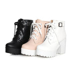 Sponge cake chunky heel plus size lace-up Martin boots - DanaFashionstore