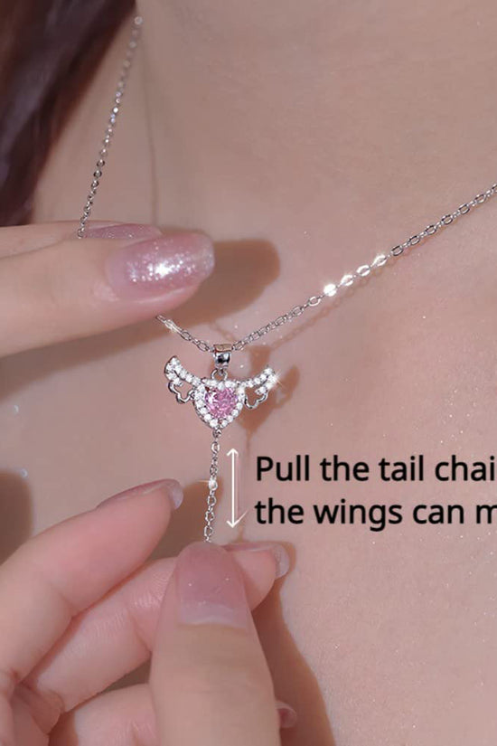Moving Cupid Heart Angel Wings Tassel Necklace With Crystal Clavicle Chain Women Jewelry Gift Valentine's Day