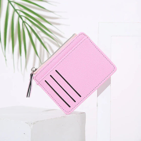 Women's Bag Holder Zipper Solid Color Lychee Pattern Business Cards - DanaFashionstore