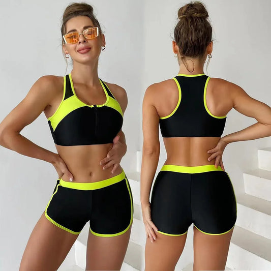 Matching Front Chest Zipper Sports Racing Foreign Trade Swimsuit - DanaFashionstore