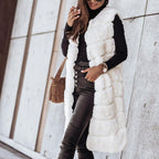Long round neck fur vest jacket