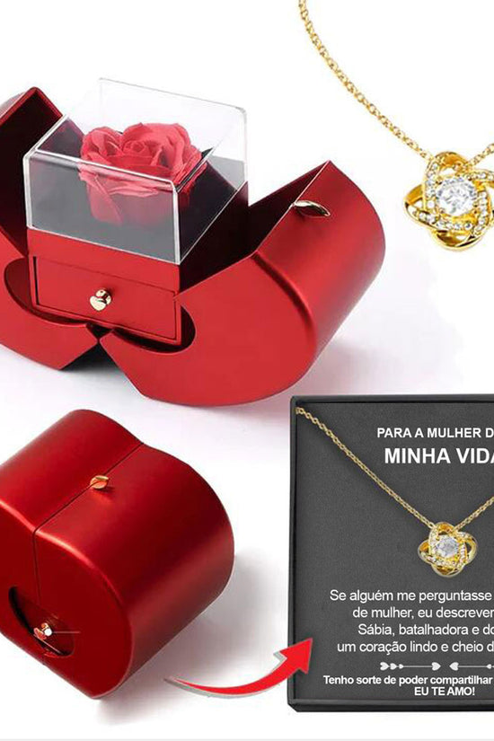 Fashion Jewelry Box Red Apple Christmas Gift Necklace Eternal Rose For Girl Mother's Day Valentine's Day Gifts With Artificial Flower Rose Flower Jewelry Box