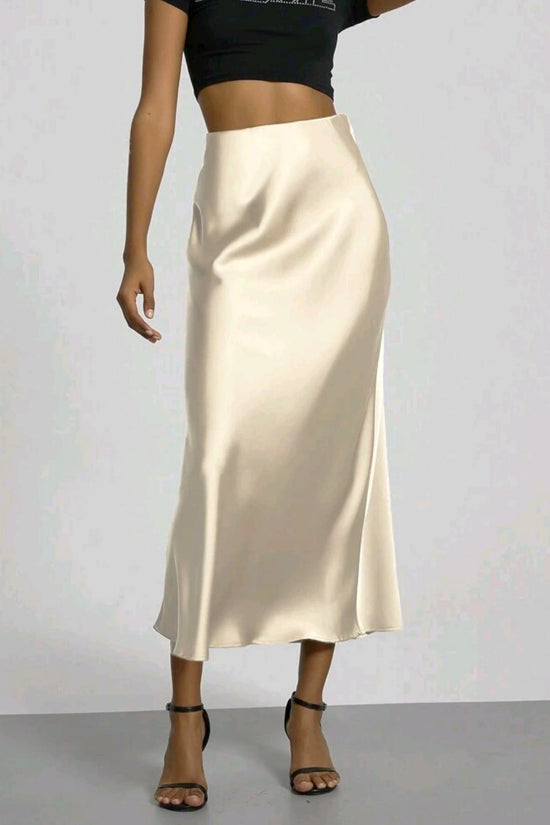 Women's Slim Fit Satin Skirt Fashion Chic Solid Long Skirt