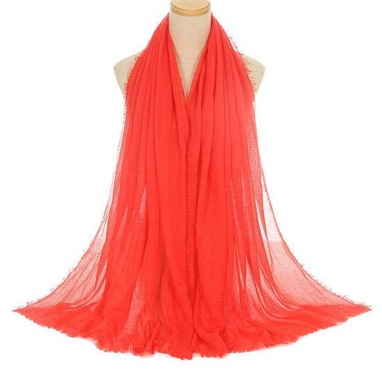 Pleated Viscose Yarn Monochrome Scarf Natural Wrinkled Cotton And Linen Burrs