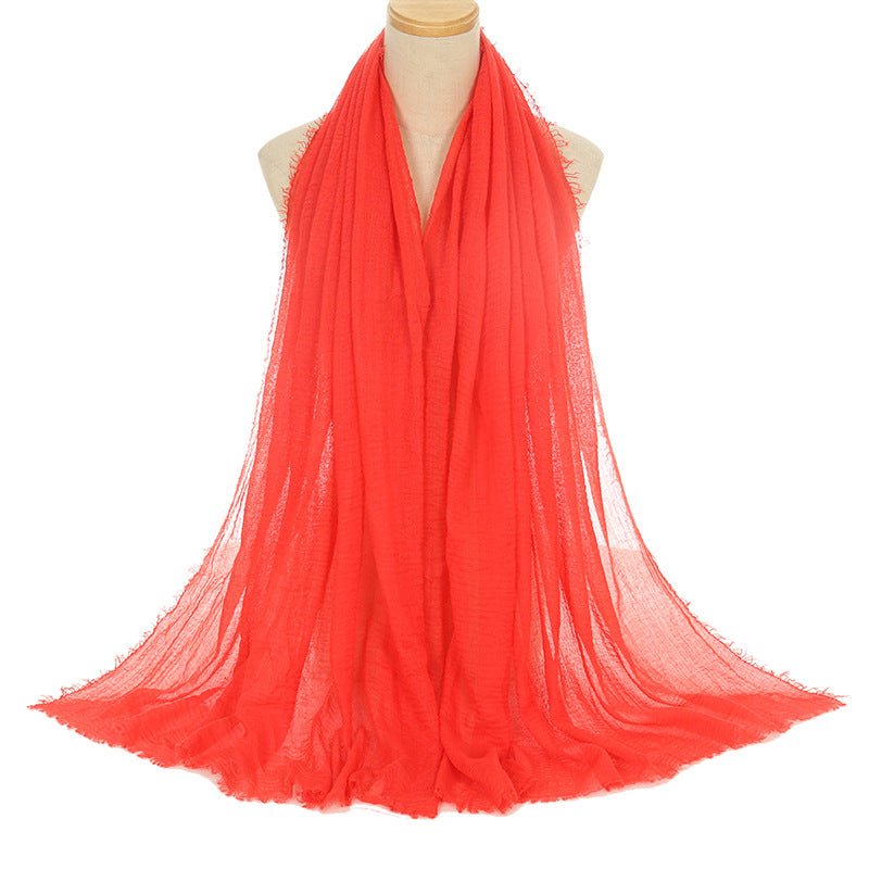 Pleated Viscose Yarn Monochrome Scarf Natural Wrinkled Cotton And Linen Burrs