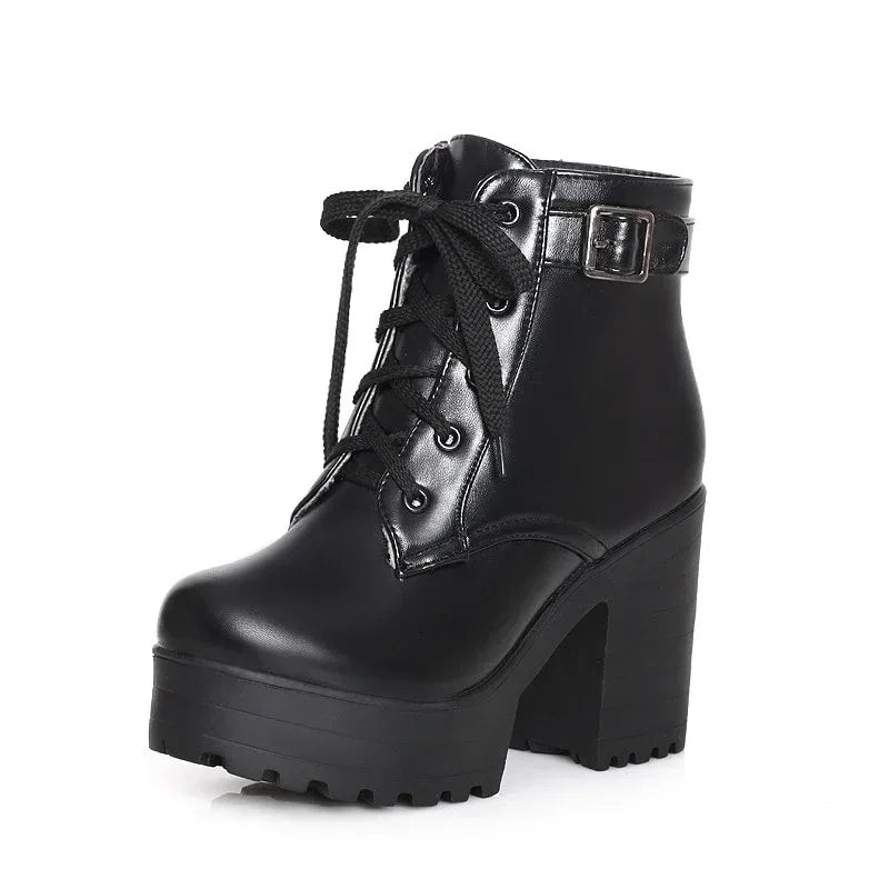 Sponge cake chunky heel plus size lace-up Martin boots - DanaFashionstore