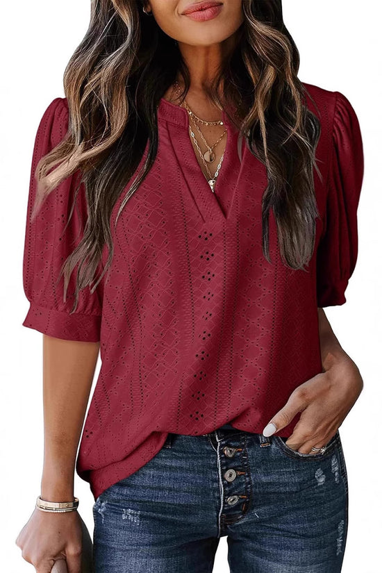 Women's Summer Business Casual Blouse V-neck Short Sleeve Shirt