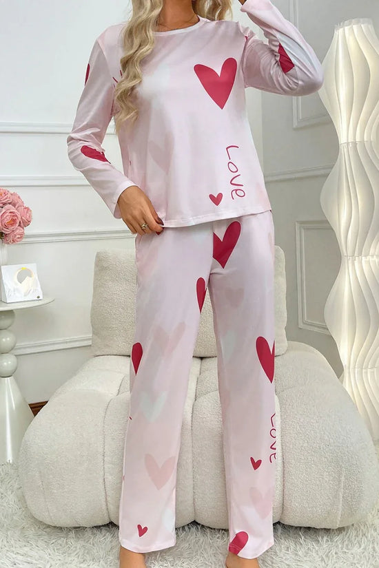 Love Print Long Sleeve Pants Simple Two-piece Set - DanaFashionstore