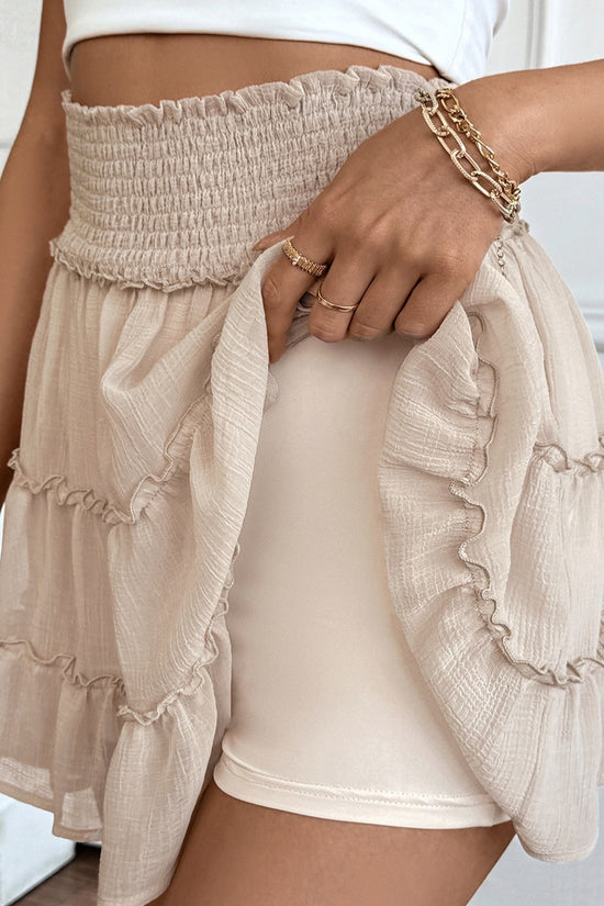 Casual Vacation Style Pleated Pure Color Elastic Waist Skirt For Women