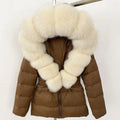 Short Slim Fit Fur Down Jacket 2026 - Women's Waist-Tight Winter Coat - DanaFashionstore