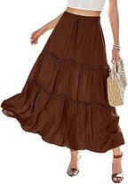 Women's Elastic High Waist A-Line Pleated Casual Maxi Dress