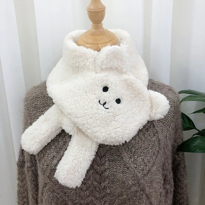 Winter Women Novelty Warm Cute Bear Plush Scarf Lamb Wool - DanaFashionstore