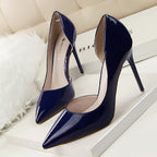 Stiletto patent leather shallow pointed high heels