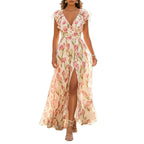 Short Sleeve V-neck Split Digital Printing Dress