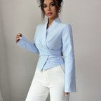 Striped Long-Sleeve Elegant Strap Women's Blouse - DanaFashionstore