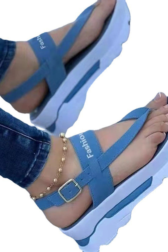 Ladies Thong Platform Heightened Solid Color Buckle Velcro Sandals