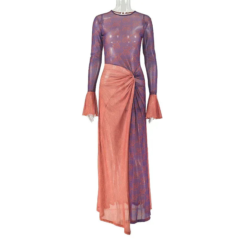 Lightweight Sheer High-Low Dress 2026 - Ruffled Long Sleeve Dress - DanaFashionstore