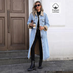 Womens Loose, Long, Fleece-lined Cotton Denim Jacket - DanaFashionstore